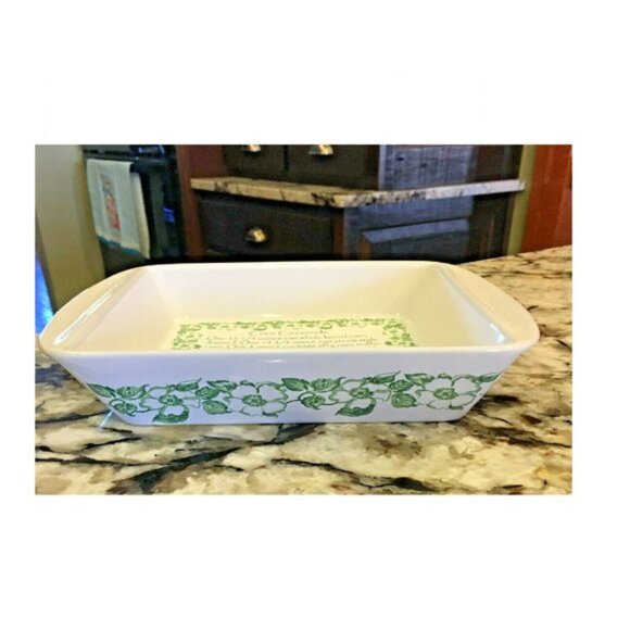 Paula Deen 1 Qt Recipe Baking Dish CORN CASSEROLE Dogwood White Green Retired - Picture 2 of 5